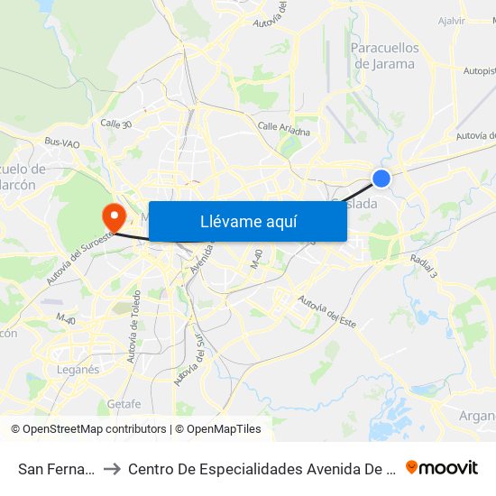 San Fernando to Centro De Especialidades Avenida De Portugal. map
