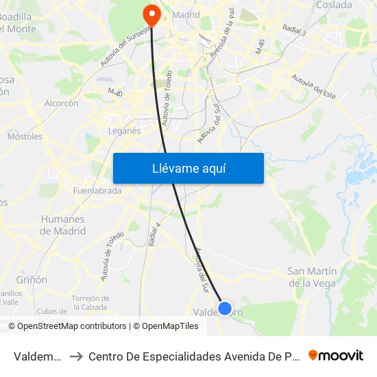 Valdemoro to Centro De Especialidades Avenida De Portugal. map