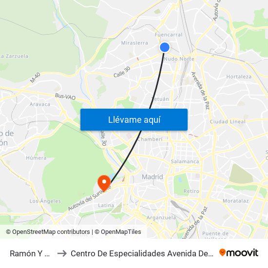 Ramón Y Cajal to Centro De Especialidades Avenida De Portugal. map