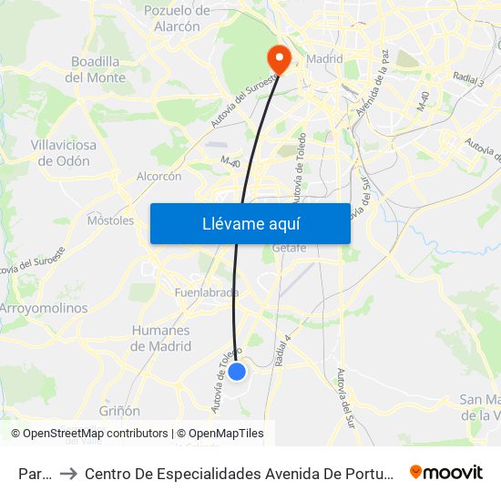 Parla to Centro De Especialidades Avenida De Portugal. map
