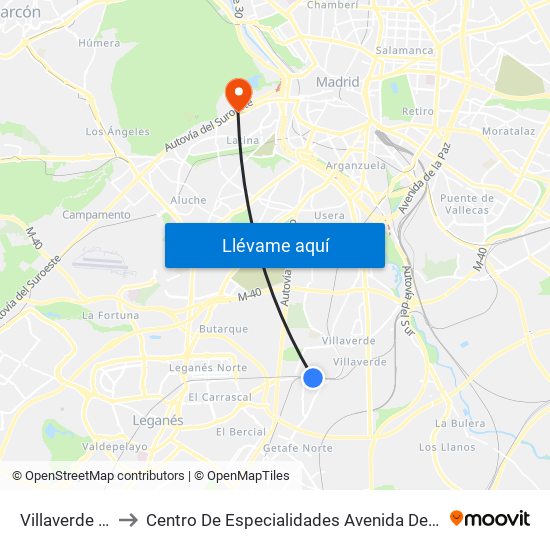 Villaverde Alto to Centro De Especialidades Avenida De Portugal. map