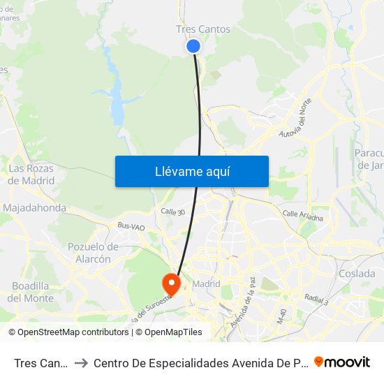 Tres Cantos to Centro De Especialidades Avenida De Portugal. map