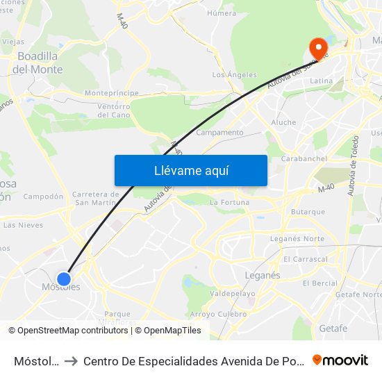 Móstoles to Centro De Especialidades Avenida De Portugal. map