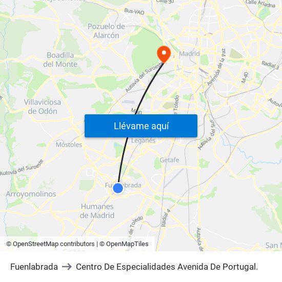 Fuenlabrada to Centro De Especialidades Avenida De Portugal. map