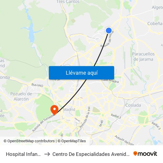 Hospital Infanta Sofía to Centro De Especialidades Avenida De Portugal. map