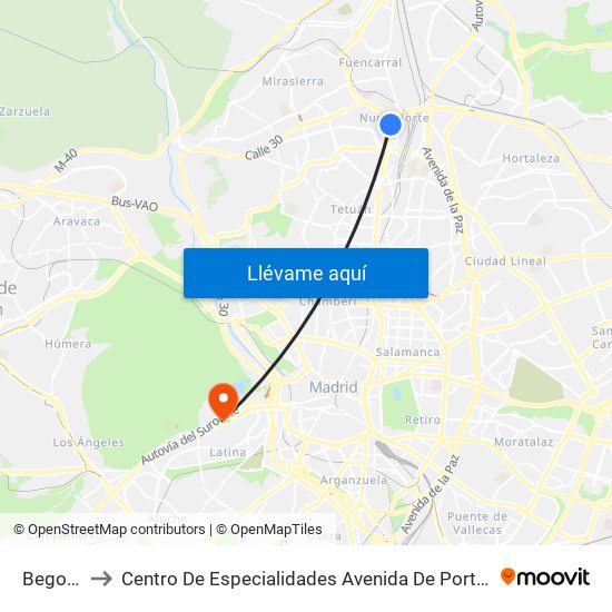 Begoña to Centro De Especialidades Avenida De Portugal. map