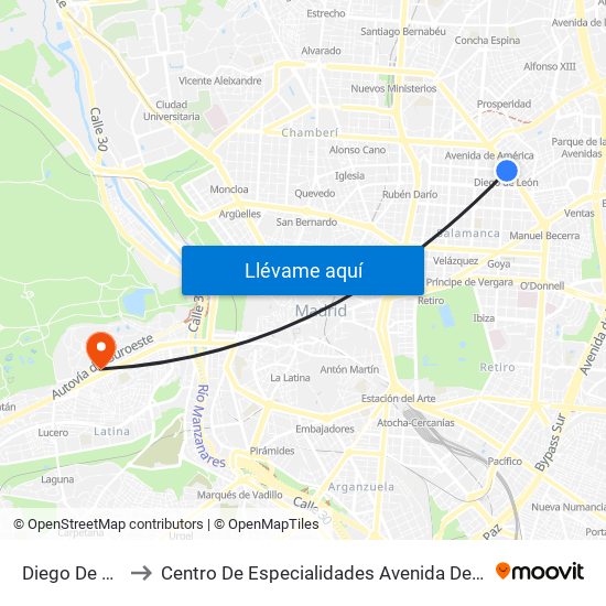 Diego De León to Centro De Especialidades Avenida De Portugal. map