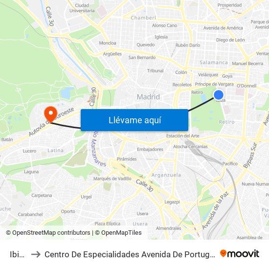 Ibiza to Centro De Especialidades Avenida De Portugal. map