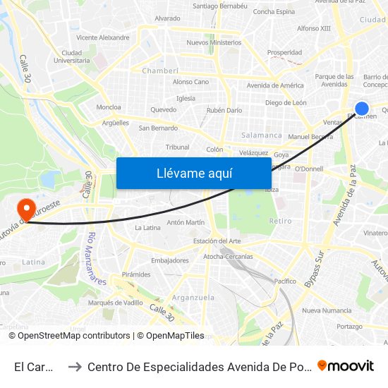 El Carmen to Centro De Especialidades Avenida De Portugal. map