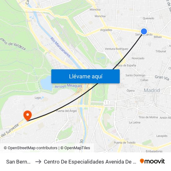 San Bernardo to Centro De Especialidades Avenida De Portugal. map