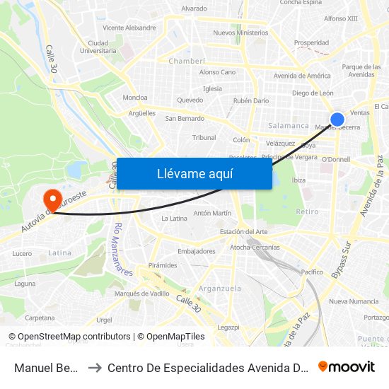 Manuel Becerra to Centro De Especialidades Avenida De Portugal. map
