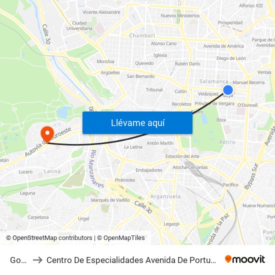 Goya to Centro De Especialidades Avenida De Portugal. map