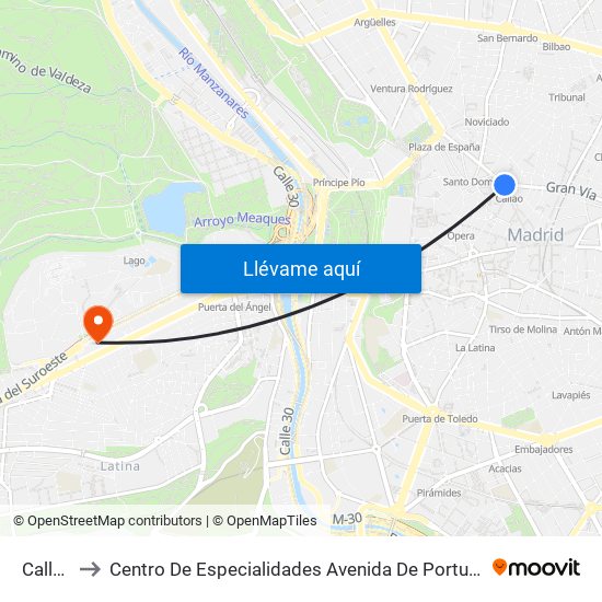 Callao to Centro De Especialidades Avenida De Portugal. map