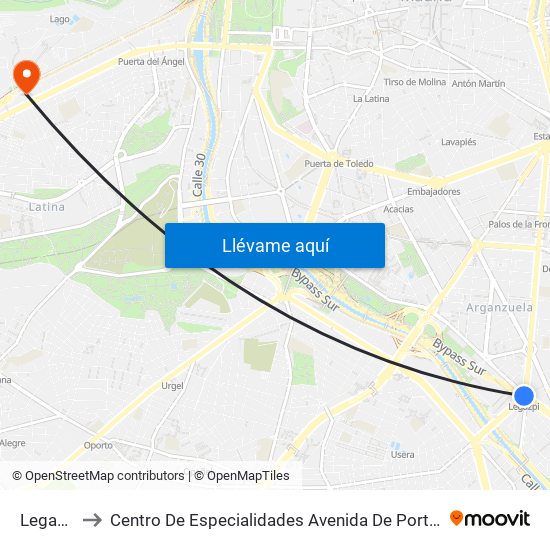 Legazpi to Centro De Especialidades Avenida De Portugal. map
