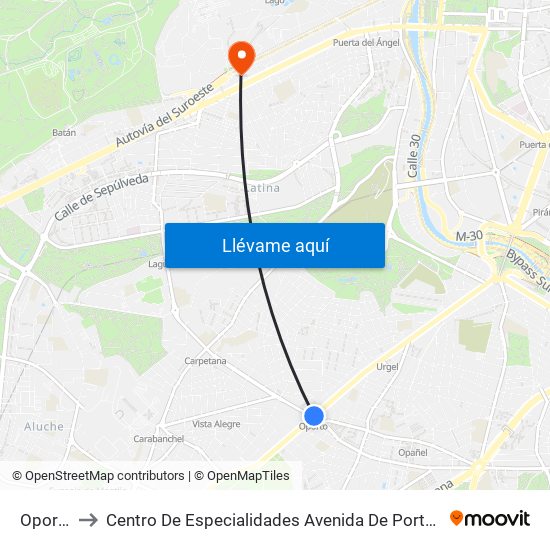 Oporto to Centro De Especialidades Avenida De Portugal. map