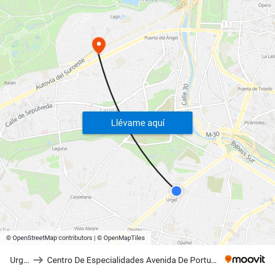 Urgel to Centro De Especialidades Avenida De Portugal. map