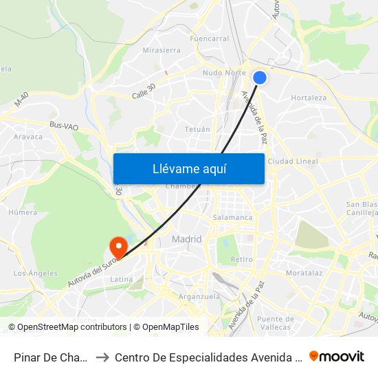 Pinar De Chamartín to Centro De Especialidades Avenida De Portugal. map