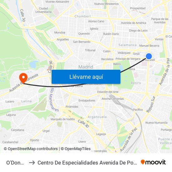 O'Donnell to Centro De Especialidades Avenida De Portugal. map