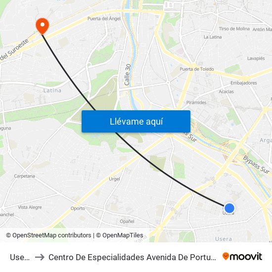 Usera to Centro De Especialidades Avenida De Portugal. map