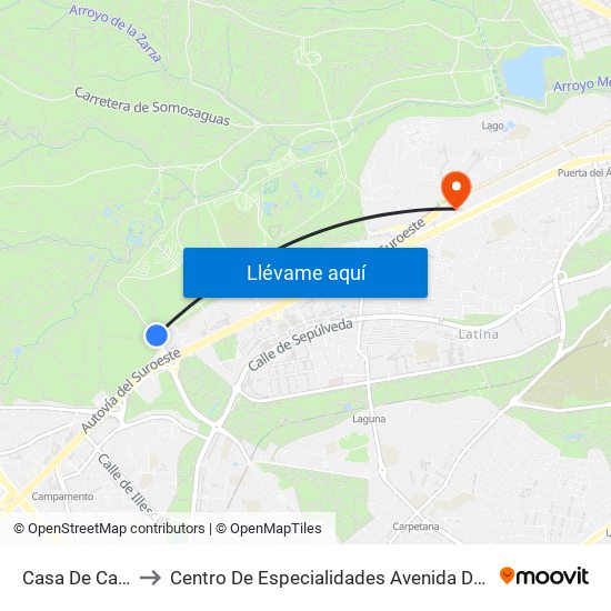 Casa De Campo to Centro De Especialidades Avenida De Portugal. map