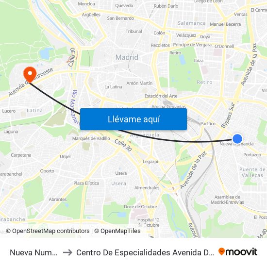 Nueva Numancia to Centro De Especialidades Avenida De Portugal. map