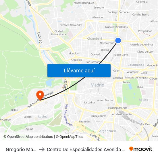 Gregorio Marañón to Centro De Especialidades Avenida De Portugal. map