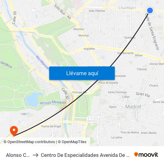 Alonso Cano to Centro De Especialidades Avenida De Portugal. map