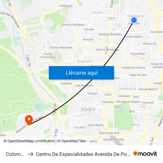 Colombia to Centro De Especialidades Avenida De Portugal. map