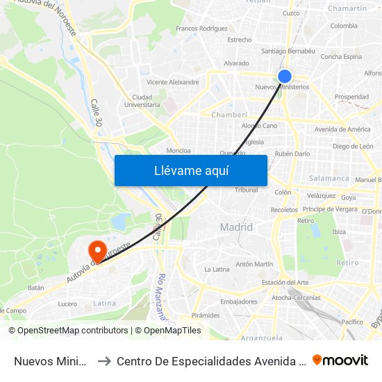 Nuevos Ministerios to Centro De Especialidades Avenida De Portugal. map