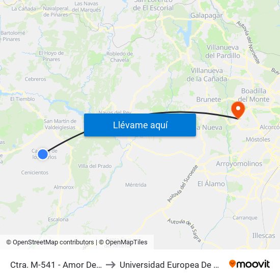 Ctra. M-541 - Amor De Dios to Universidad Europea De Madrid map