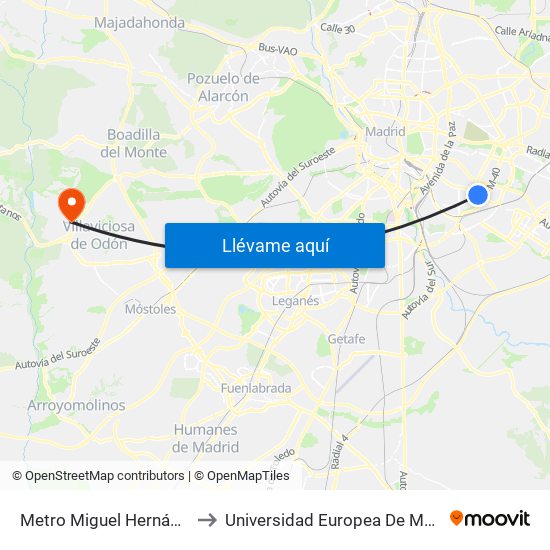 Metro Miguel Hernández to Universidad Europea De Madrid map