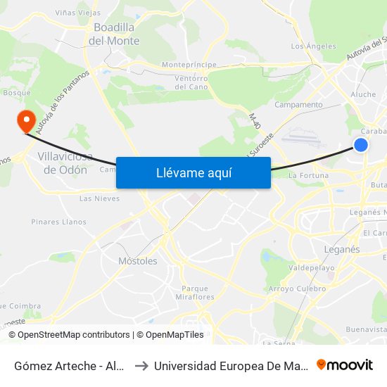 Gómez Arteche - Alzina to Universidad Europea De Madrid map