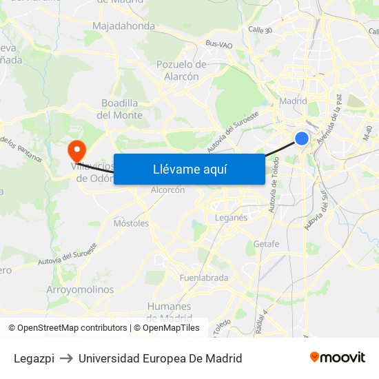Legazpi to Universidad Europea De Madrid map
