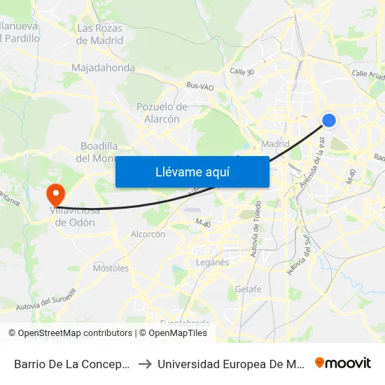 Barrio De La Concepción to Universidad Europea De Madrid map