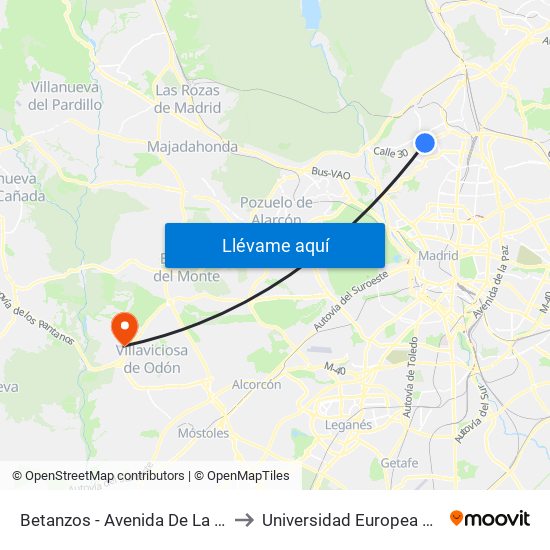 Betanzos - Avenida De La Ilustración to Universidad Europea De Madrid map
