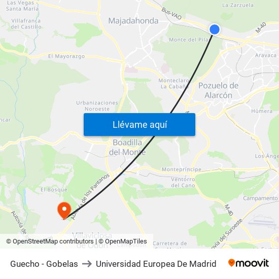 Guecho - Gobelas to Universidad Europea De Madrid map