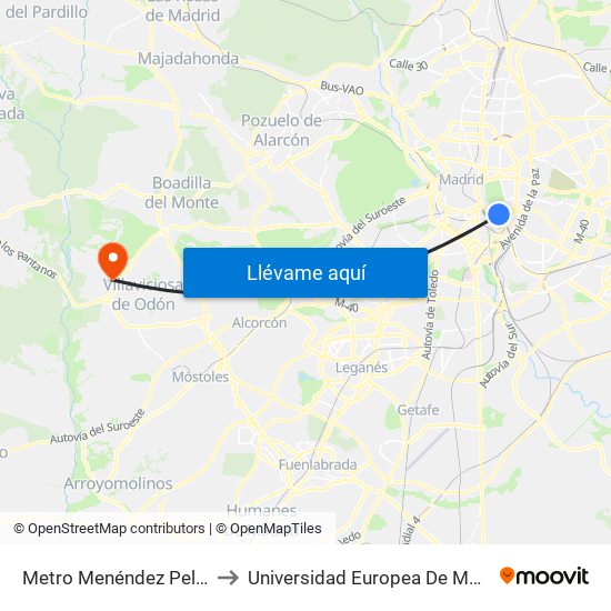Metro Menéndez Pelayo to Universidad Europea De Madrid map