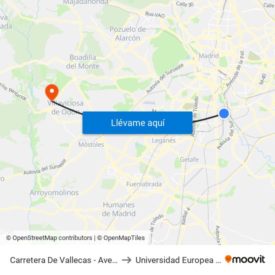 Carretera De Vallecas - Avenida Rosales to Universidad Europea De Madrid map