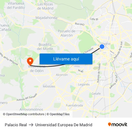 Palacio Real to Universidad Europea De Madrid map