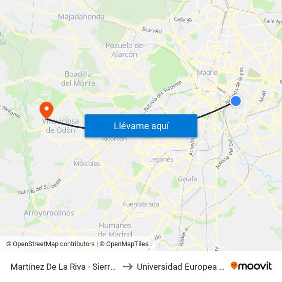 Martínez De La Riva - Sierra Carbonera to Universidad Europea De Madrid map