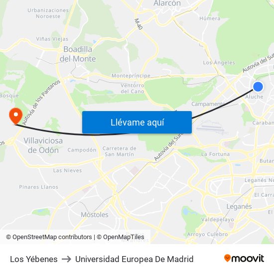 Los Yébenes to Universidad Europea De Madrid map