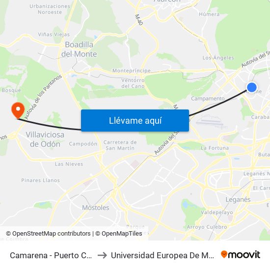 Camarena - Puerto Chico to Universidad Europea De Madrid map
