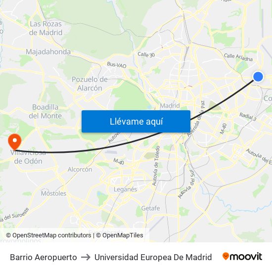 Barrio Aeropuerto to Universidad Europea De Madrid map