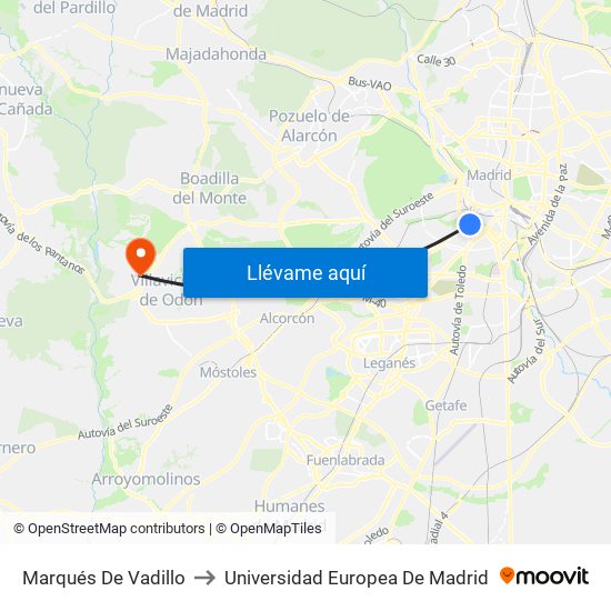 Marqués De Vadillo to Universidad Europea De Madrid map