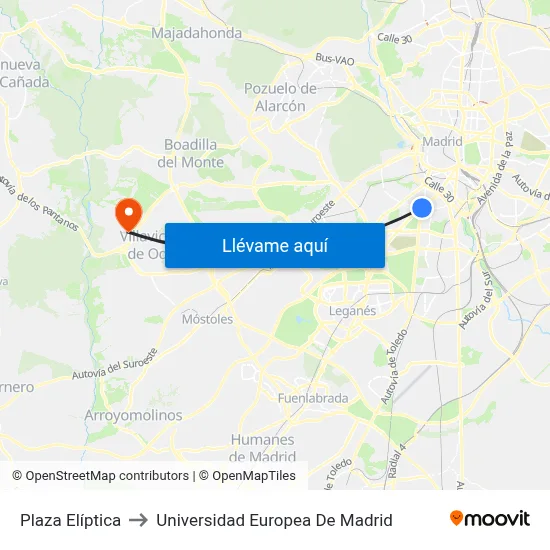 Plaza Elíptica to Universidad Europea De Madrid map