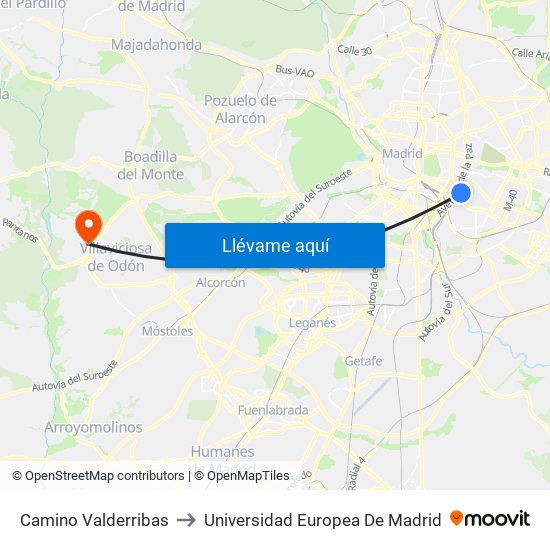 Camino Valderribas to Universidad Europea De Madrid map