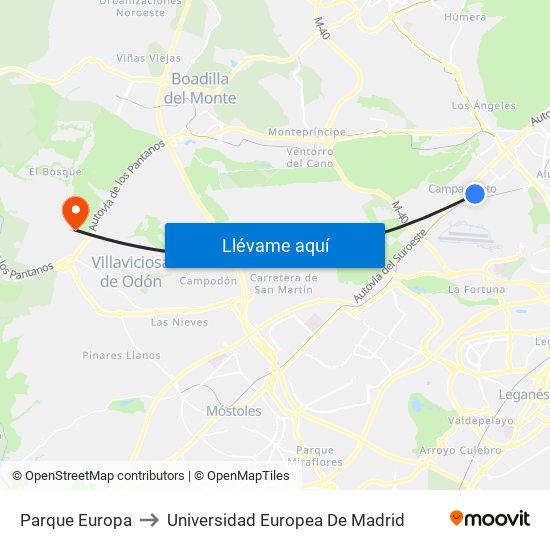Parque Europa to Universidad Europea De Madrid map