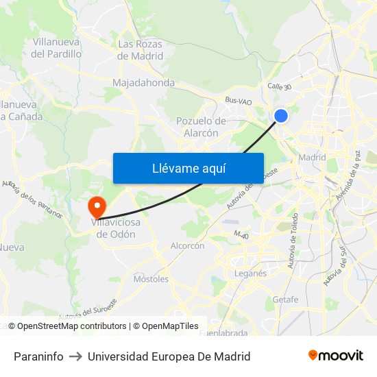 Paraninfo to Universidad Europea De Madrid map