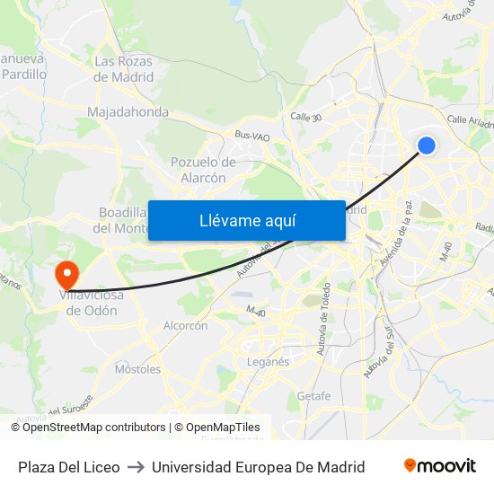 Plaza Del Liceo to Universidad Europea De Madrid map