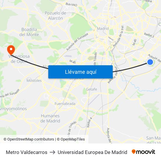 Metro Valdecarros to Universidad Europea De Madrid map